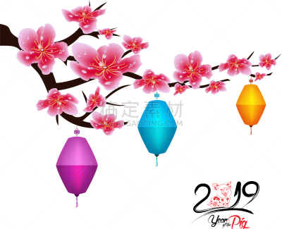樱之花,灯笼,背景聚焦,樱桃树,传统,中间,樱桃,花,问候