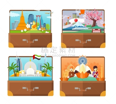 阿拉伯联合酋长国,泰国,印度,日本,亚洲,迪拜,手提箱,全景