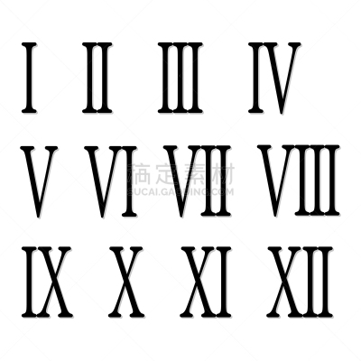 数字12,数字1,白色,黑色,分离着色,罗马数字,背景分离,字母,数,信函