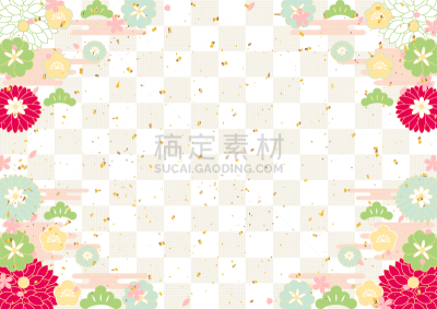新年前夕,日本,格子图案,式样,背景,边框,传统节日,色彩鲜艳,柔和色,梅子