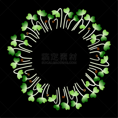microgreens komatsuna arranged in a circle white