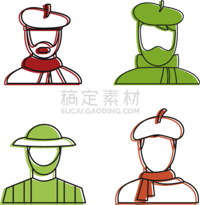 轮廓,男人,彩色图片,图标集,时尚,分离着色,非凡的,画笔,表现主义