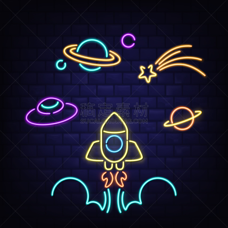 不明飞行物,行星,土星,彗星,火箭,霓虹灯,计算机图标,太空船,暗色,砖
