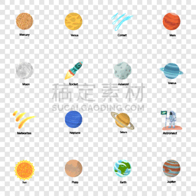 行星,太空,图标集,扁平化设计,地球形,植物,冥王星,宇航员,顺序,科学
