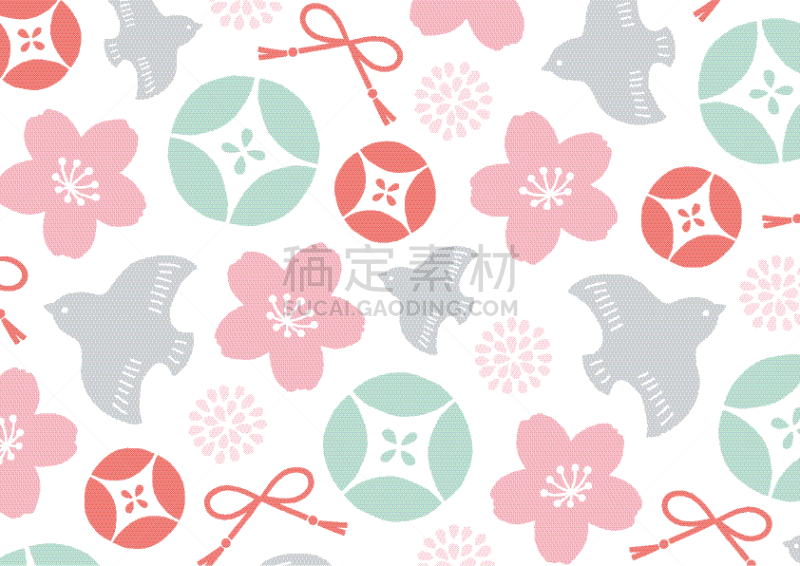 现代,春天,日本,式样,可爱的,华丽的,复古风格,古典式,女儿节,鸟类