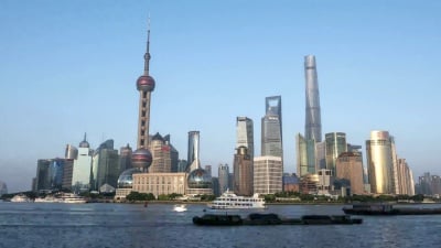 上海商业区人民天际线延时摄影