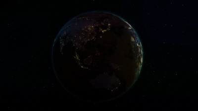 真实的地球在空间中旋转(循环)。在地球上可以看到昼夜的变化