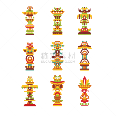 传统,图腾柱,多色的,人种,动物,鸟类,杆,布置