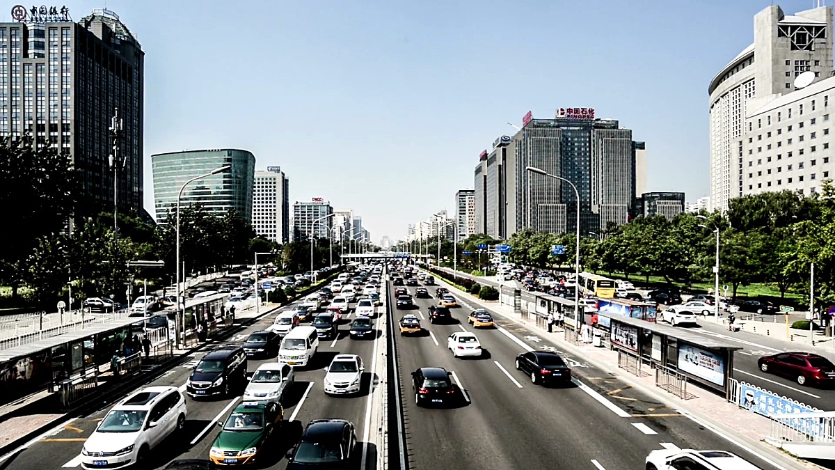 中国北京-2014年8月13日 中国北京二环路交通繁忙