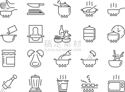 图标集,线条,蒸汽,矢量,格子烤肉,焖菜,食品,果酱,烹调,炒菜