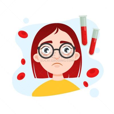 可爱的,绘画插图,女孩,眼镜,健康保健,药,维生素,血红蛋白,女人,细胞