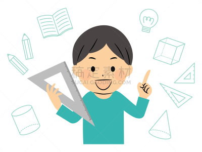 小学,绘画插图,可爱的,图表,数,灵感,铅笔,一个人,三角板,仅儿童