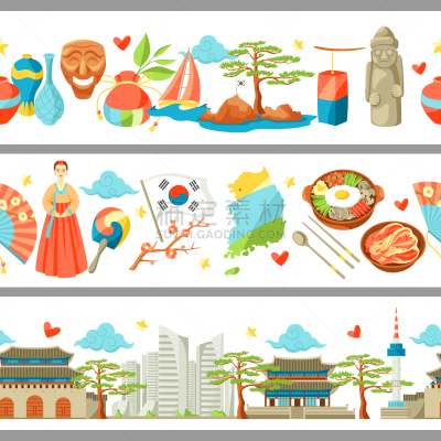 传统,韩国,国境线,非都市风光,国内著名景点,建筑,图像,矢量,旅游