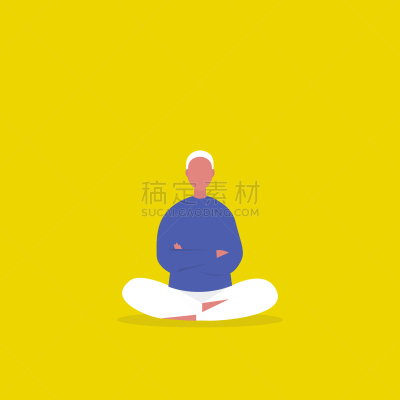 莲花坐式,平衡,性格,矢量,剪贴画,绘画插图,男性,青年人,里面,坐