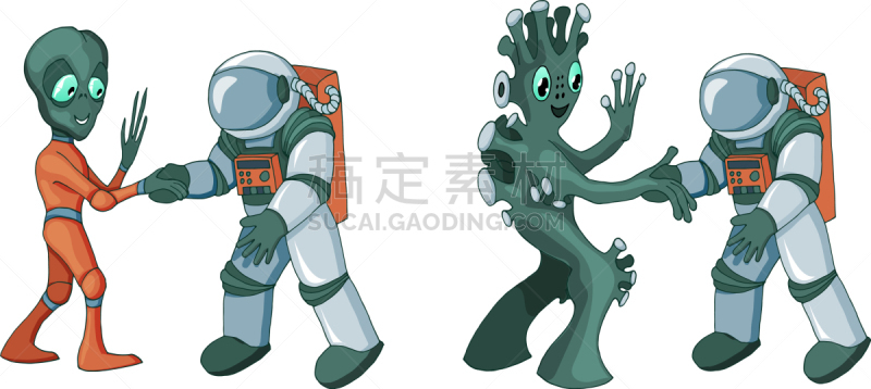 太空,会议,外星人,漫画,商务,太空服,传单,握手,问候