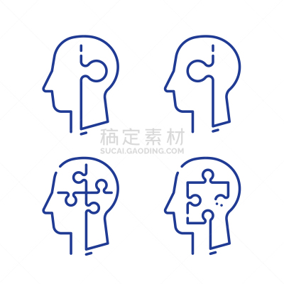 概念,人的头部,心理健康,心理治疗,七巧板,侧面像,健康保健,线条,部分