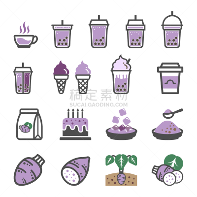 泡泡,图标集,芋头,珍珠牡蛎,奶茶,农业,蔬菜,清新,杯,牛奶