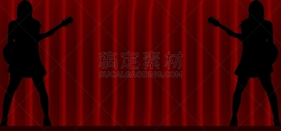 舞台,吉他手,表演者,女性,女人,女孩,红色,图像,矢量,剪影