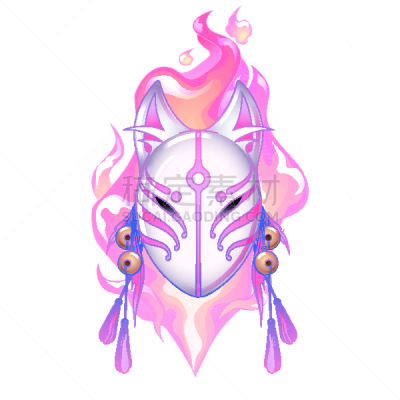 狐狸,插画,亚洲,粉色,飘然,幻想,魔鬼,动物