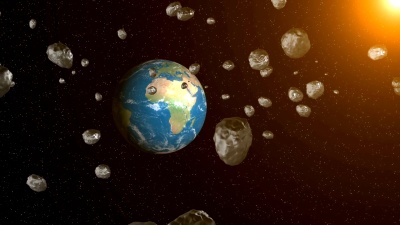 太空中的小行星飞向地球