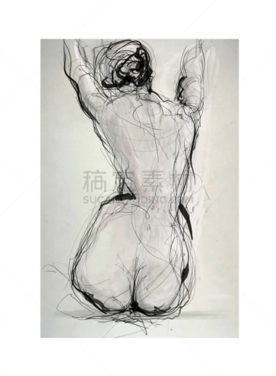 背面视角,草图,青年女人,羊毛帽,水彩画颜料,一个人,女人,头发