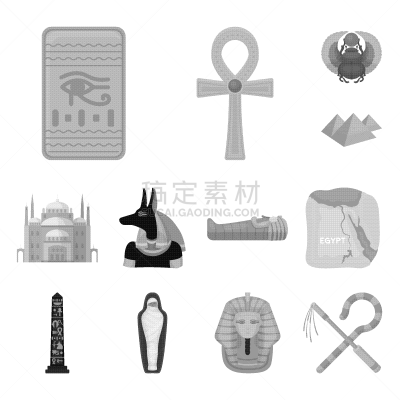 古埃及文明,国际著名景点,黑白图片,分离着色,T形十字架,古代,图像,收集,布置