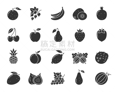 食品,水果,黑色,浆果,图标集,芒果,维生素,图像,西瓜,剪影