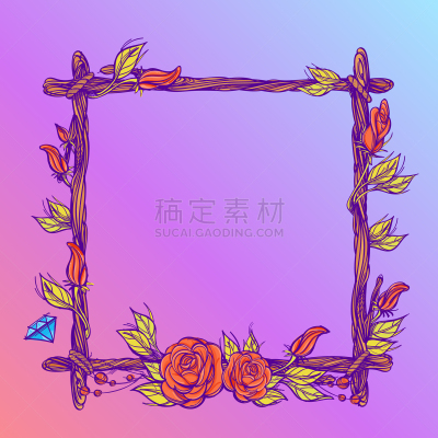 玫瑰,枝,正方形,边框,华丽的,绳子,柳条,梦符咒,做,装饰