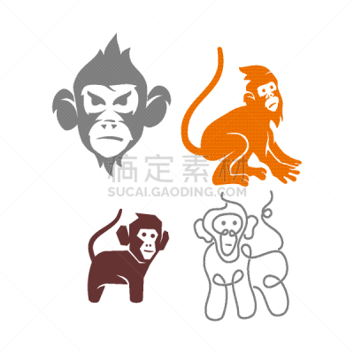 猴子,模板,动物头,绘画插图,矢量,线条,传媒,商务,野生动物,简单
