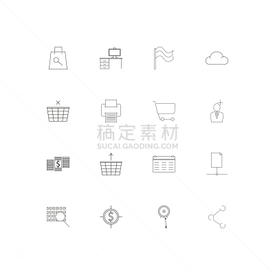 轮廓,商务,直的,计算机图标,极简构图,细的,篮子,计算机,打印机,布置