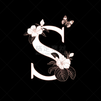 花朵,蝴蝶,英文字母S,枝,樱之花,请柬,背景分离,字母,华贵,装饰