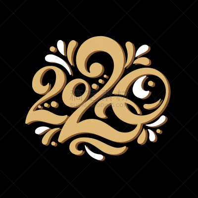 2020,贺卡,新年前夕,绘画插图,文字,黄金,矢量,手,式样,书法
