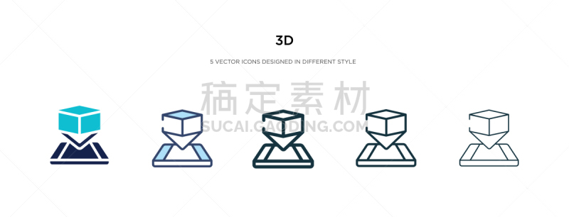 3d icon in different style two colored and black