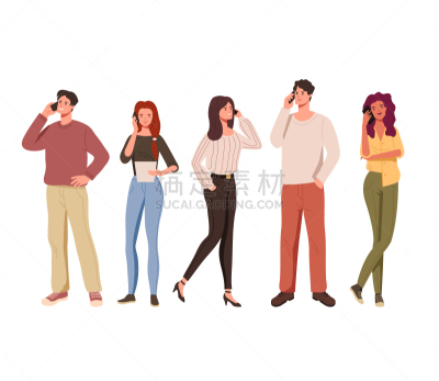 绘画插图,卡通,性格,矢量,青年人,电话机,平坦的,插画,打电话,设计