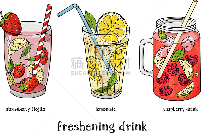 饮料,夏天,草莓,三个物体,精神振作,含酒精饮料,清新,果汁,布置,复古