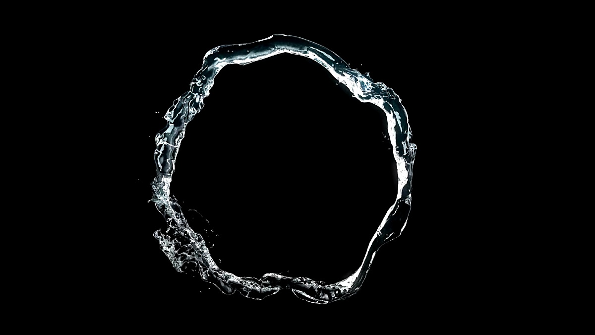 美丽的水流在慢动作中形成圆圈。使用Alpha Matte的循环3D动画。无缝
