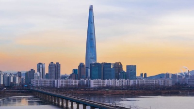 韩国首尔城市天际线的延时摄影