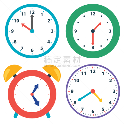 钟,多色的,多样,商务,12点整,测量工具,倒计时,现代,绘画插图,卡通