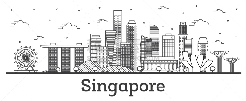 城市天际线,轮廓,新加坡市,极简构图,旅途,商务,直的,建筑,都市风景,剪影
