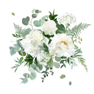 春天,白色,草本,银色,花束,矢量,鼠尾草,绿色,式样,花