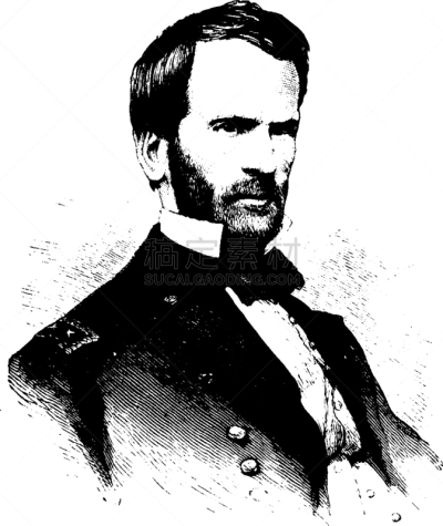 General Sherman,男商人,白色,矢量,雕刻图像,黑色,复古