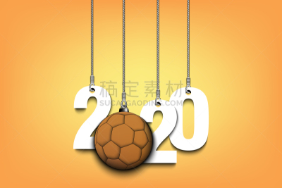 2020 New Year and handball ball hanging on strings