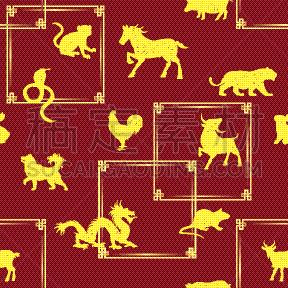 动物,矢量,式样,春节,四方连续纹样,绘画插图,12点整,全部,边框