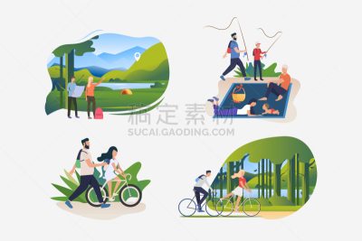 绘画插图,生活方式,动作,周末活动,运动,传单,野餐,一个人,模板,女人