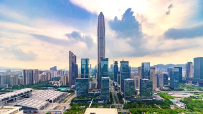 深圳现代建筑外观，延时/深圳，中国。