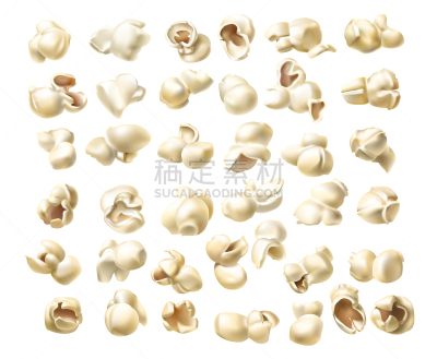 爆米花,动物毛,微距,符号,白色,概念,精神振作,多样,图像,收集