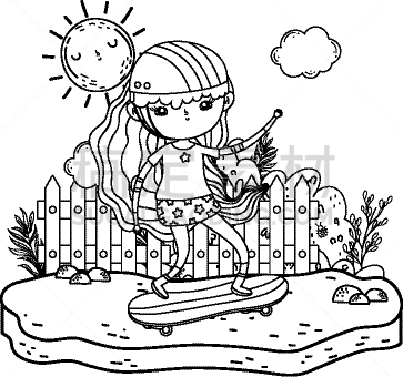 可爱的,女孩,滑板,衣服,风景,图像,公主,小的,装裱