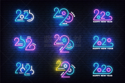 2020,新年,文字,霓虹灯,请柬,事件,传单,现代,问候
