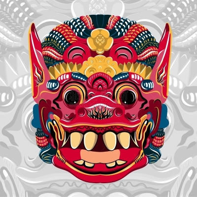 魔鬼,亚洲,动物,品牌名称,传统,矢量,复古