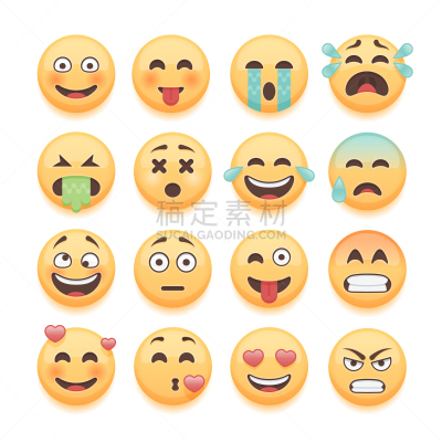 表情符号,网络表情,分离着色,白色,人,图像,收集,微笑,布置
